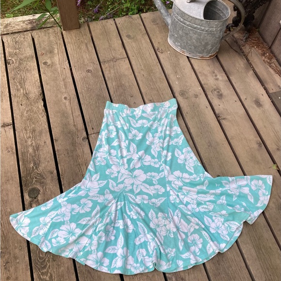 VINTAGE Skirt Flared Midi Swim Coverup Floral Blue Green White Size Small - Picture 4 of 6